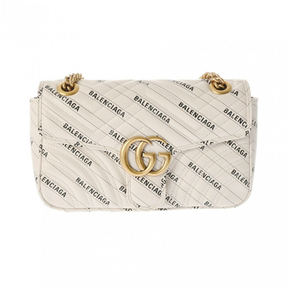 GUCCI GG Marmont Balenciaga Collaboration Shoulder Bag Ivory White Leather
